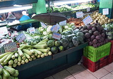 Gemüsestand im zentralen Markt (Mercado Central) in San José