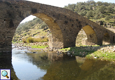 Alte Brücke am Río Almonte im Gegenlicht