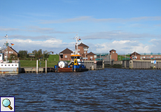 Blick auf die Schleuse an der Spitze der Leybuchthörn