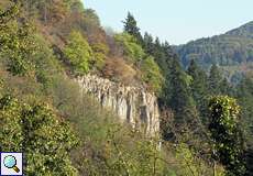 Steile Felswand an der Wolkenburg (324 m), einem Nachbarberg des Drachenfels