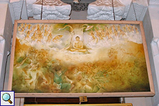 Szene aus dem Leben Buddhas auf einem Gemälde im Zahntempel